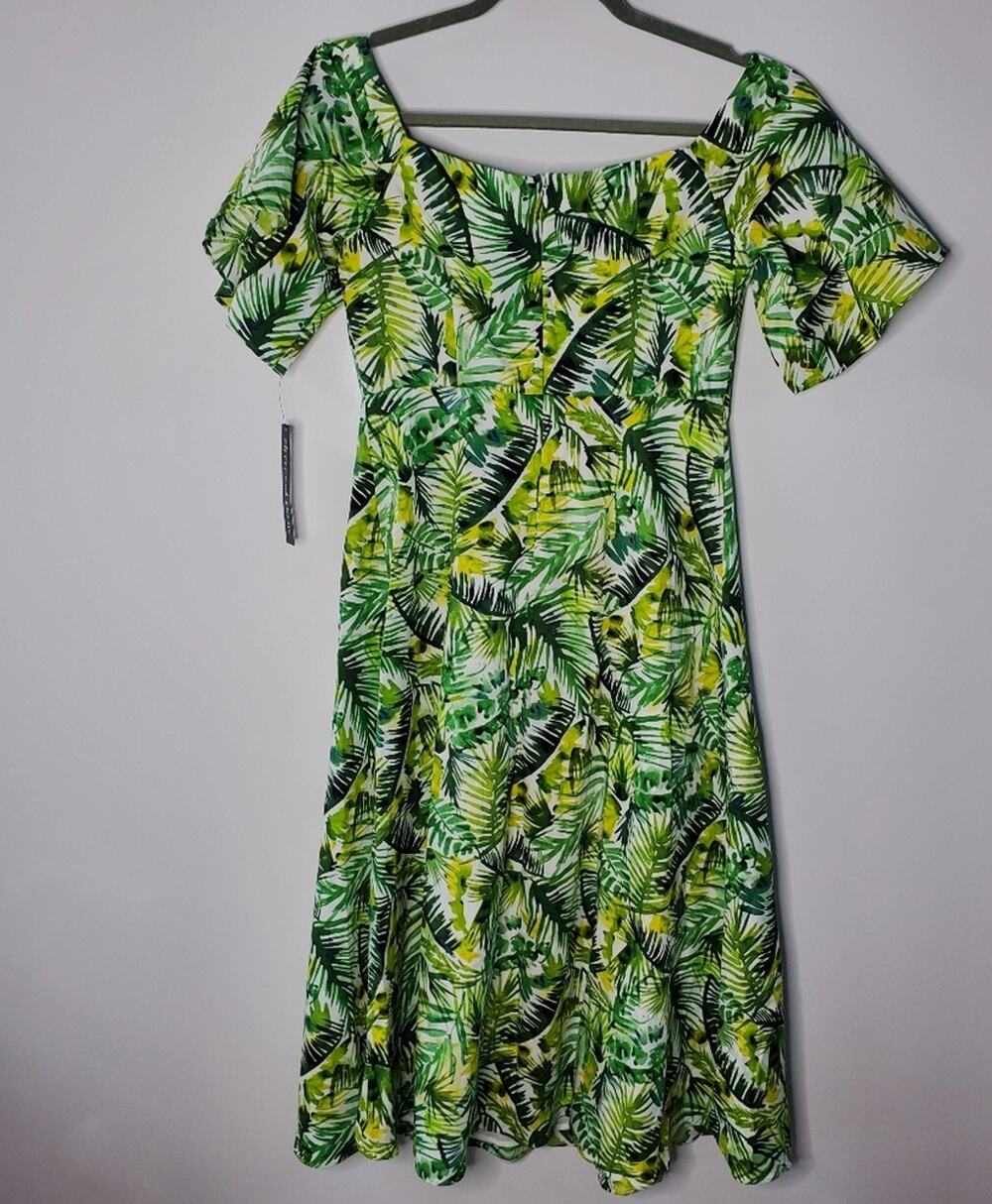 Clover & Sloane 100% Cotton Green floral tropical print midi dress Size Small